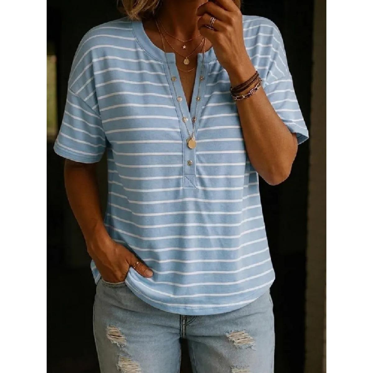 New European American Style Women s Short Sleeve T-Shirt, Solid Striped Henley Collar Loose Casual Half Button Neck Top 3XL світло-синій колір
New European American Style Women s Short Sleeve T-Shirt, Solid Striped Henley Collar Loose Casual Half Button Neck Top 3XL світло-синій колір