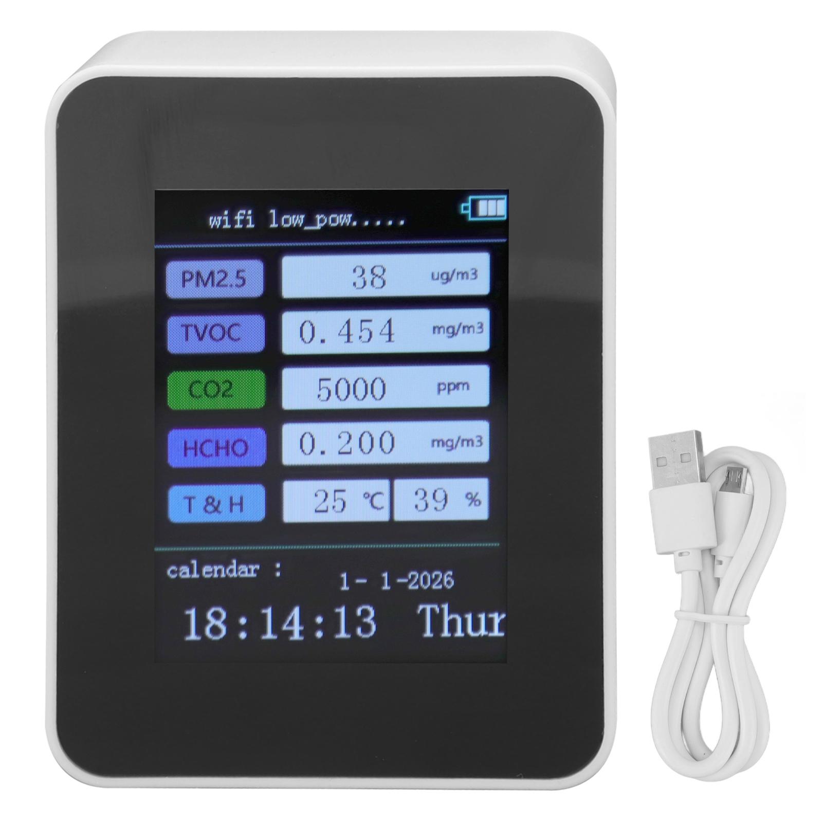 Indoor Air Quality Monitor for TUYA WiFi Smart PM2.5 Formaldehyde Testing 7 in 1 Calendar Time чорний
Indoor Air Quality Monitor for TUYA WiFi Smart PM2.5 Formaldehyde Testing 7 in 1 Calendar Time чорний