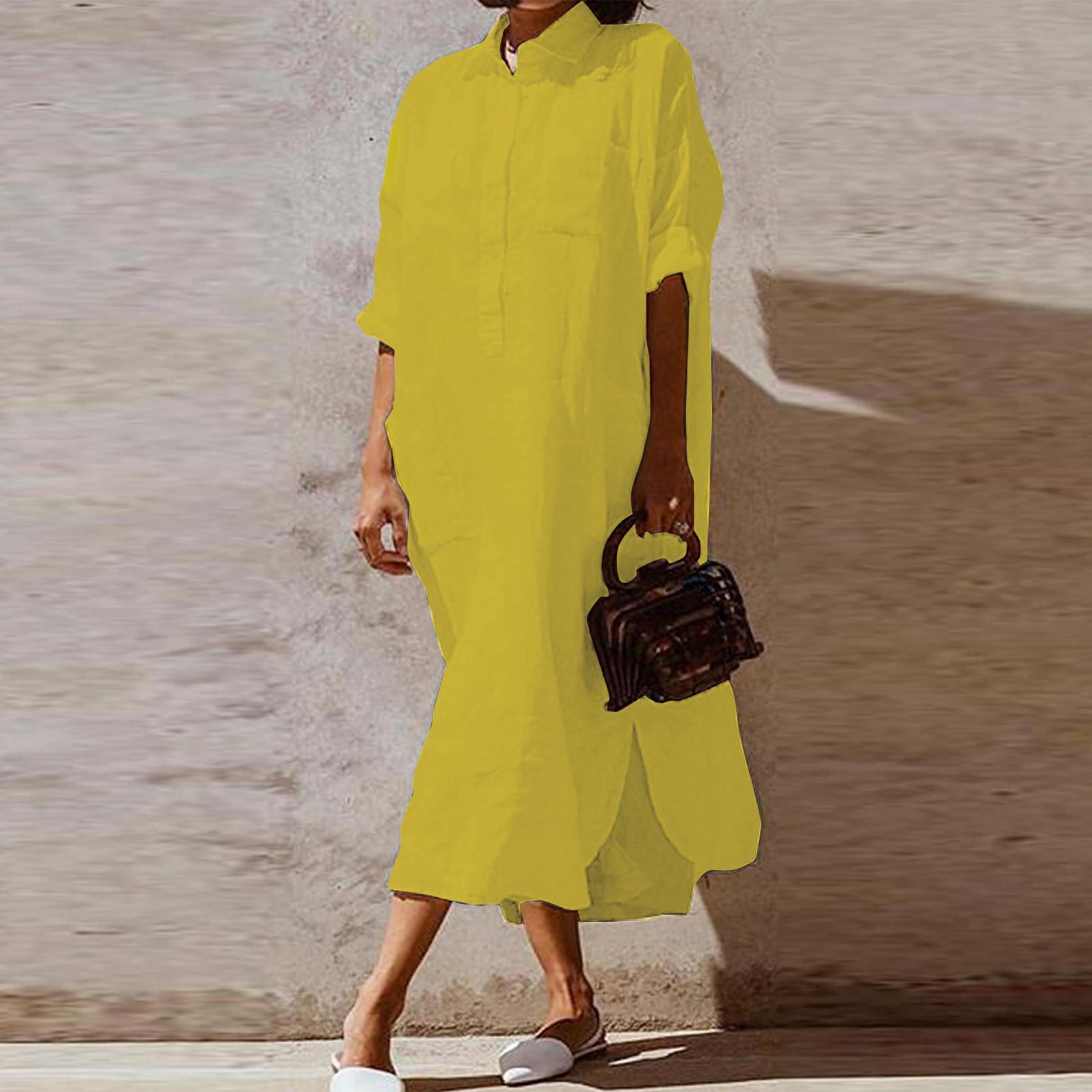 Модна однотонна жіноча бавовняна лляна сукня з довгим рукавом і кишенею на ґудзиках L жовтий
Модна однотонна жіноча бавовняна лляна сукня з довгим рукавом і кишенею на ґудзиках L жовтий