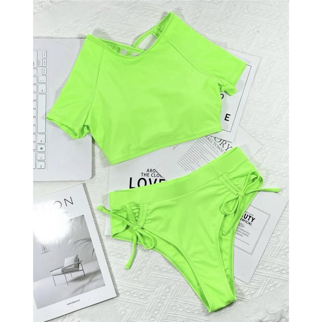 Женский купальник с перекрестной спинкой и коротким рукавом, бикини с высокой талией, женский купальник из двух частей, комплект бикини, купальный костюм для плавания L зелёный
Женский купальник с перекрестной спинкой и коротким рукавом, бикини с высокой талией, женский купальник из двух частей, комплект бикини, купальный костюм для плавания L зелёный