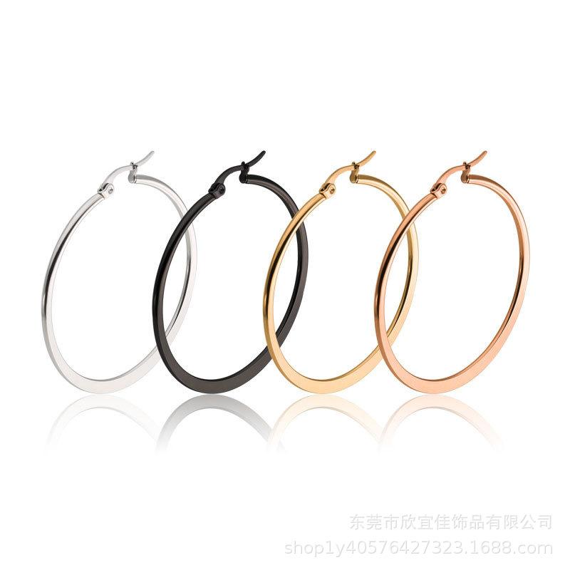 European and American Fashion Titanium Steel Large Hoop Earrings - Versatile Women s Stainless Steel Ear Clips with Round Semi-Flat Wire Design. Steel Outer Diameter 20mm
European and American Fashion Titanium Steel Large Hoop Earrings - Versatile Women s Stainless Steel Ear Clips with Round Semi-Flat Wire Design. Steel Outer Diameter 20mm