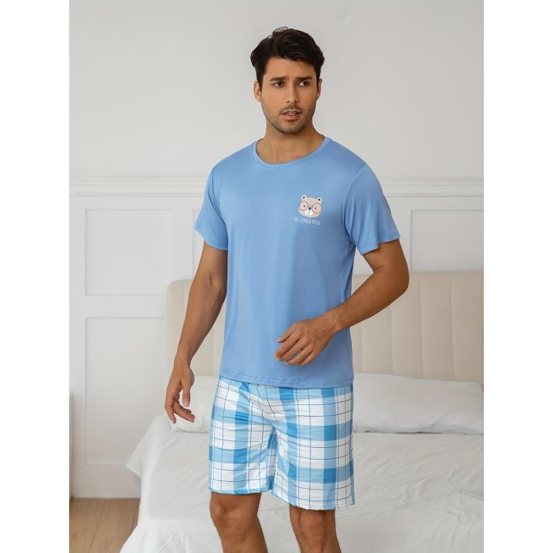 Set of 2, Men s Cartoon Print Blue Short Sleeve and Plaid Shorts Pajama Set S
Set of 2, Men s Cartoon Print Blue Short Sleeve and Plaid Shorts Pajama Set S
