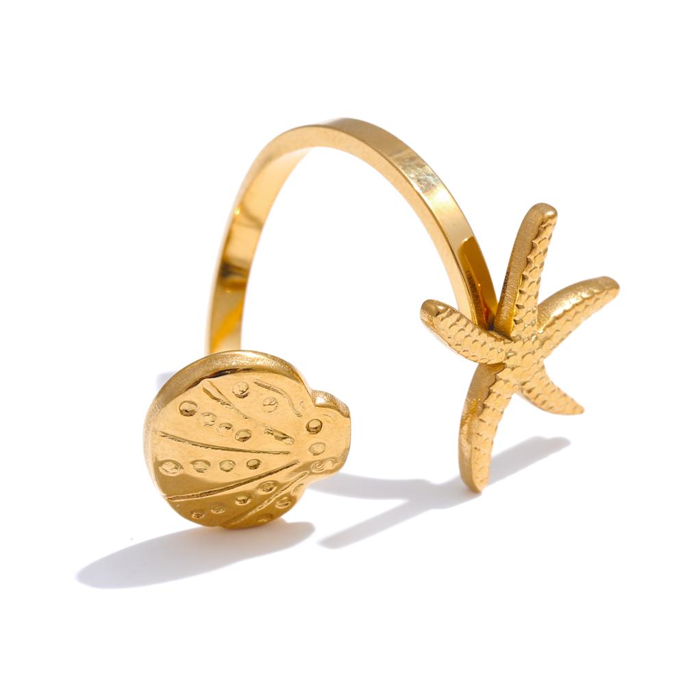 Yhpup Summer Ocean Style Shell Starfish Conch Adjustable Golden Ring 18K PVD Plated Stainless Steel Daily Jewelry Gift resizable
Yhpup Summer Ocean Style Shell Starfish Conch Adjustable Golden Ring 18K PVD Plated Stainless Steel Daily Jewelry Gift resizable