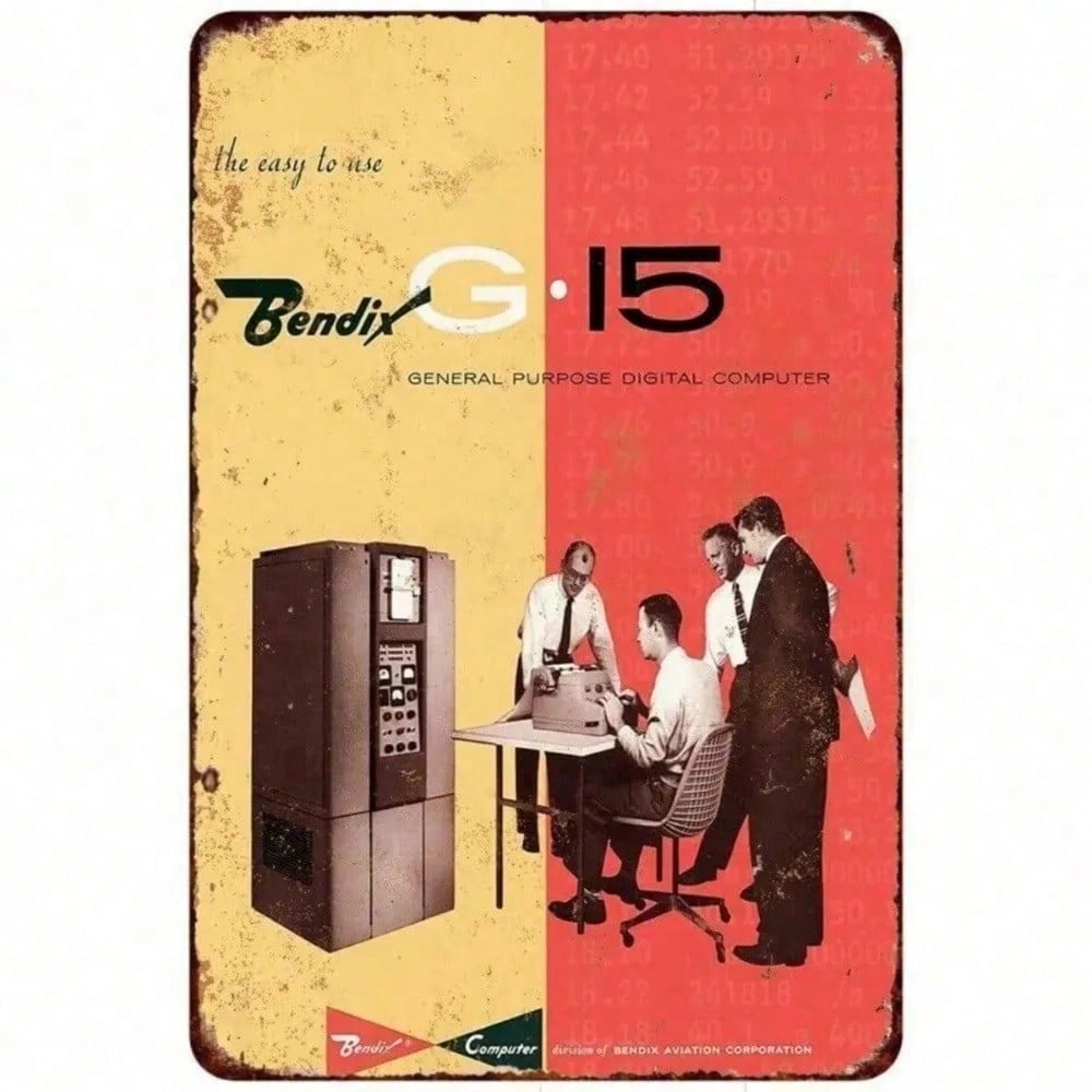 Vintage Bendix G-15 Computer 1955 Metal Sign Retro Industrial Wall Decor for Garage Man Cave Office різнокольоровий
Vintage Bendix G-15 Computer 1955 Metal Sign Retro Industrial Wall Decor for Garage Man Cave Office різнокольоровий
