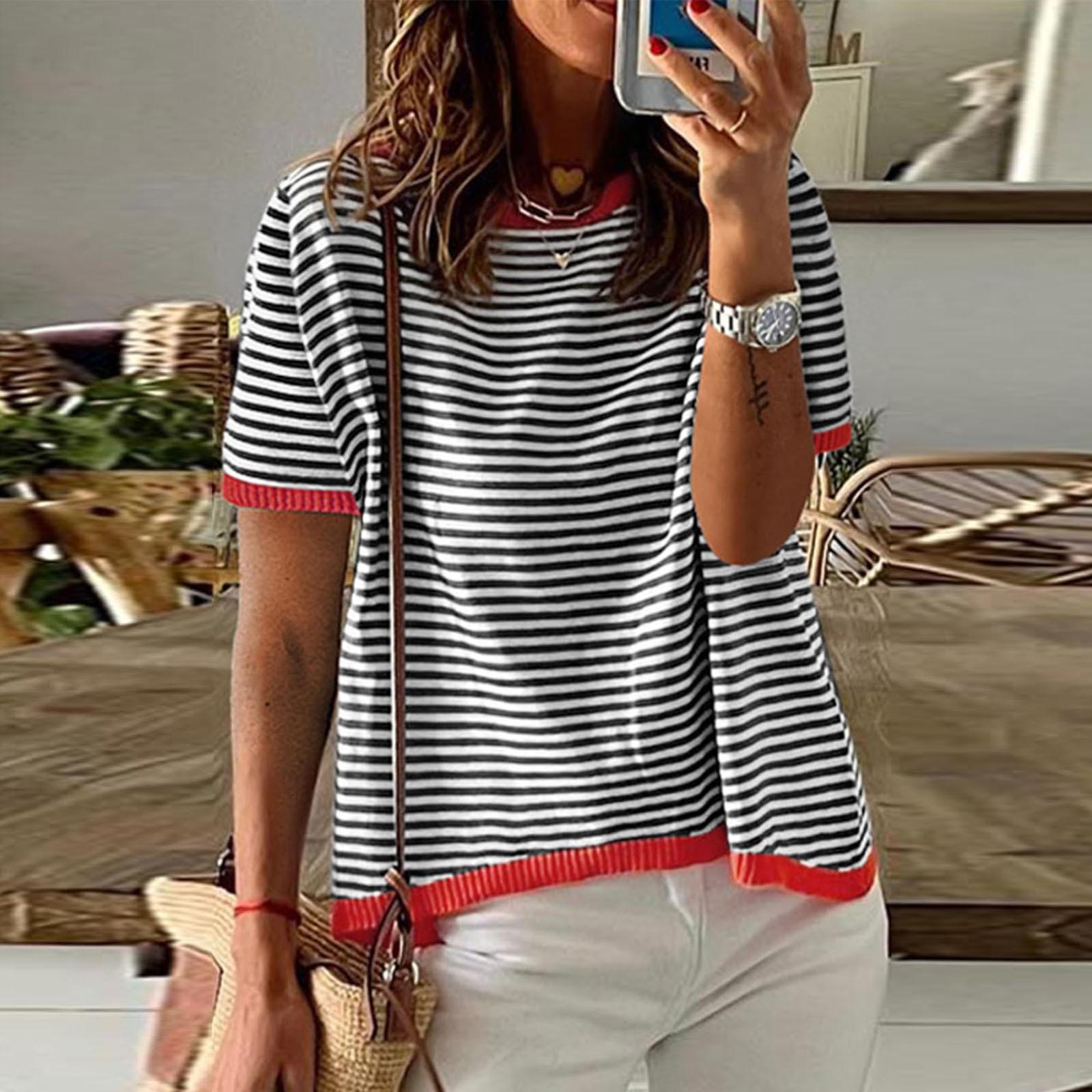 Женские летние топы, повседневные трикотажные пуловеры с короткими рукавами и короткими рукавами в полоску, высокие низкие модные футболки, блузки XXL белый
Женские летние топы, повседневные трикотажные пуловеры с короткими рукавами и короткими рукавами в полоску, высокие низкие модные футболки, блузки XXL белый