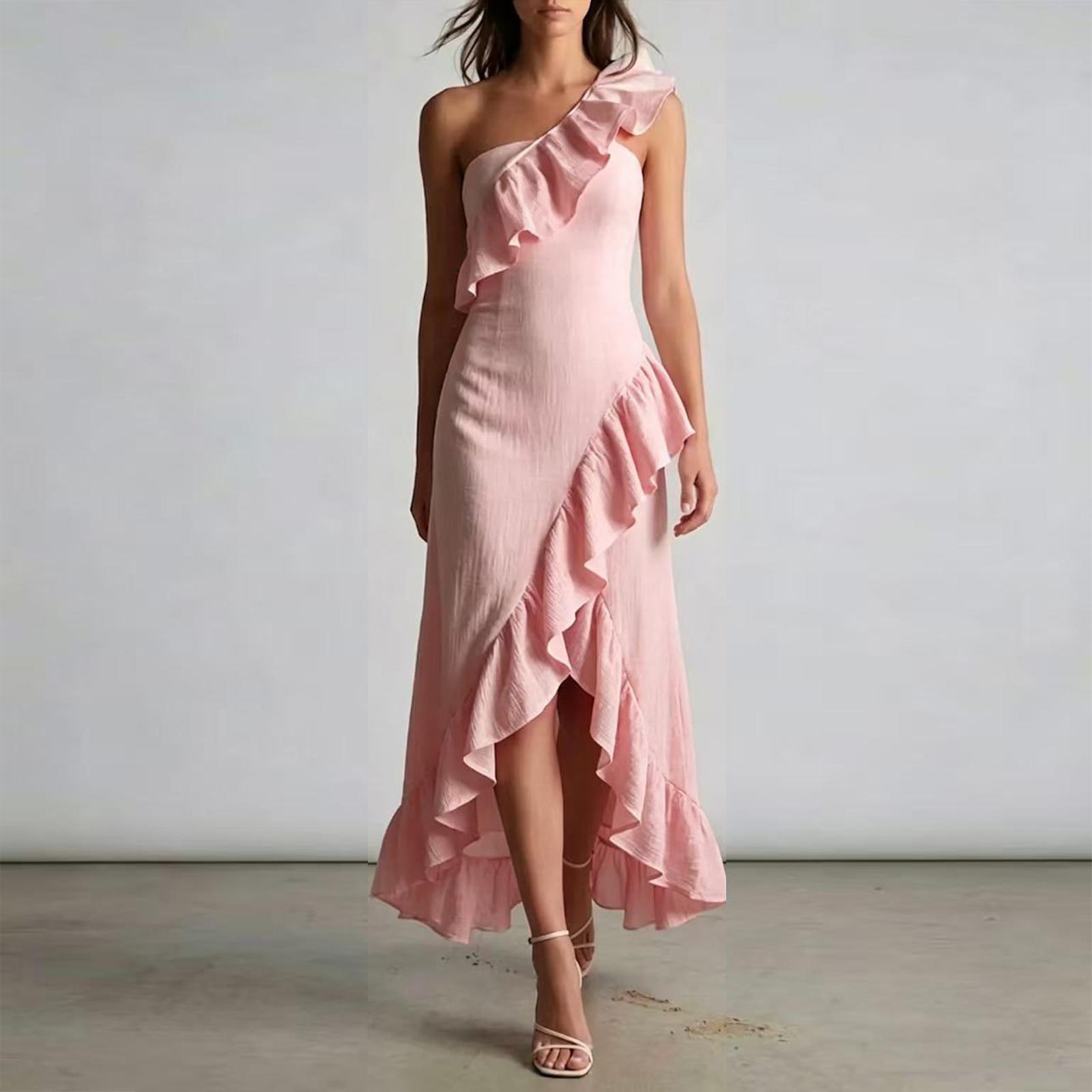 Women’s Summer Ruffled One Shoulder Ruched Midi Dress Asymmetrical Hem Elegant Lightweight Sleeveless Dress for Daily Wear M рожевий
Women’s Summer Ruffled One Shoulder Ruched Midi Dress Asymmetrical Hem Elegant Lightweight Sleeveless Dress for Daily Wear M рожевий