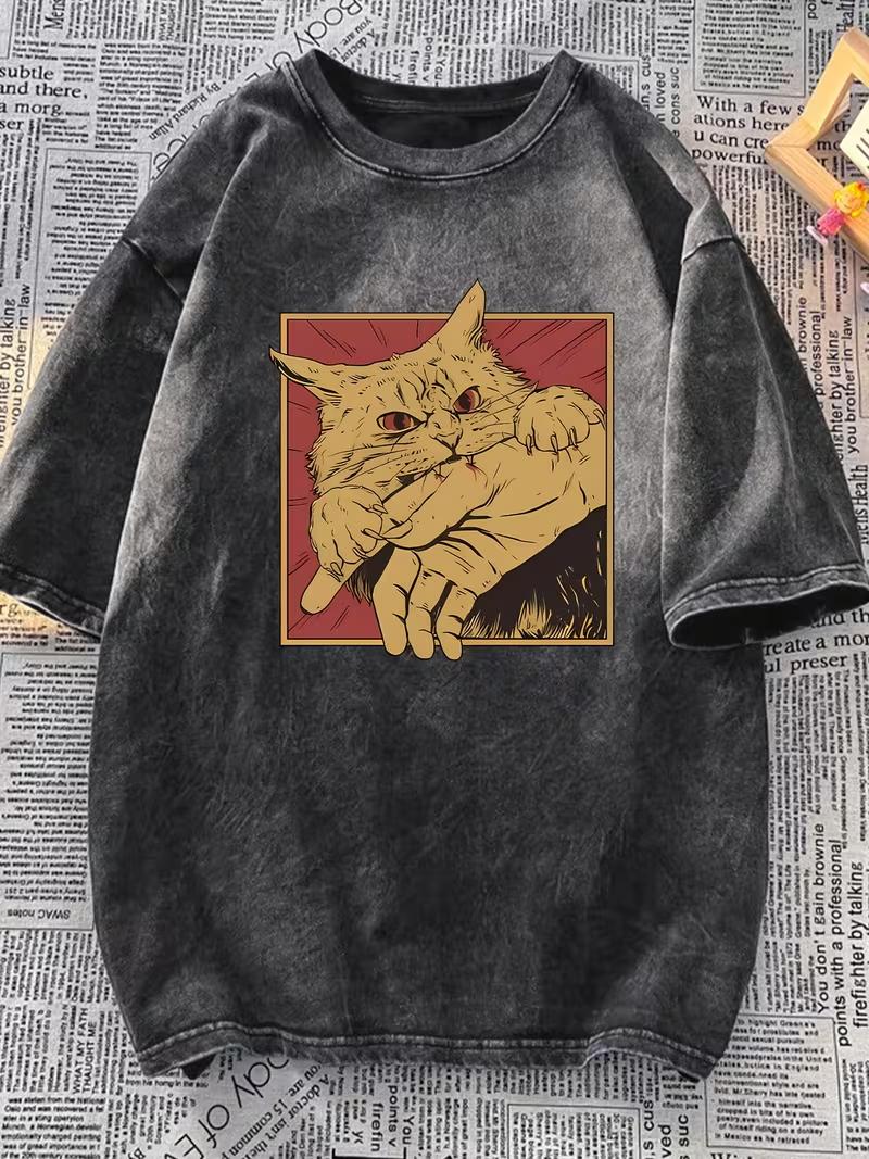 Vintage Distressed Angry Cat Bite Hand Print T Shirt Retro Washed Short Sleeve Tee for Men Women Streetwear S
Vintage Distressed Angry Cat Bite Hand Print T Shirt Retro Washed Short Sleeve Tee for Men Women Streetwear S
