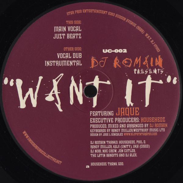 12inch Record DJ ROMAIN, JAQUITA - Want It UC002 Underground Col 2002 US Dance & Electronica Used
12inch Record DJ ROMAIN, JAQUITA - Want It UC002 Underground Col 2002 US Dance & Electronica Used