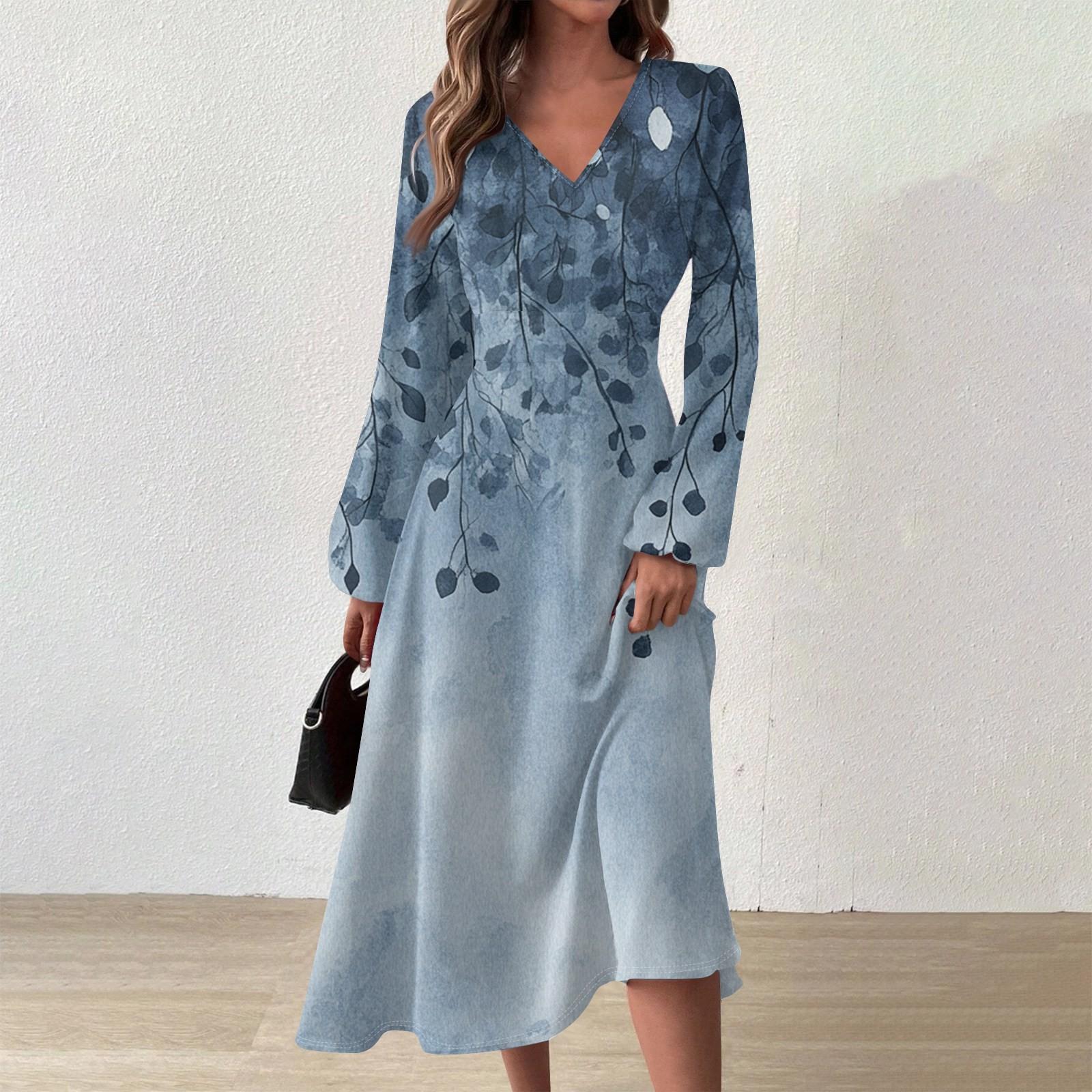 Женское повседневное модное длинное платье с V-образным вырезом и длинным рукавом с цветочным принтом L синий
Женское повседневное модное длинное платье с V-образным вырезом и длинным рукавом с цветочным принтом L синий