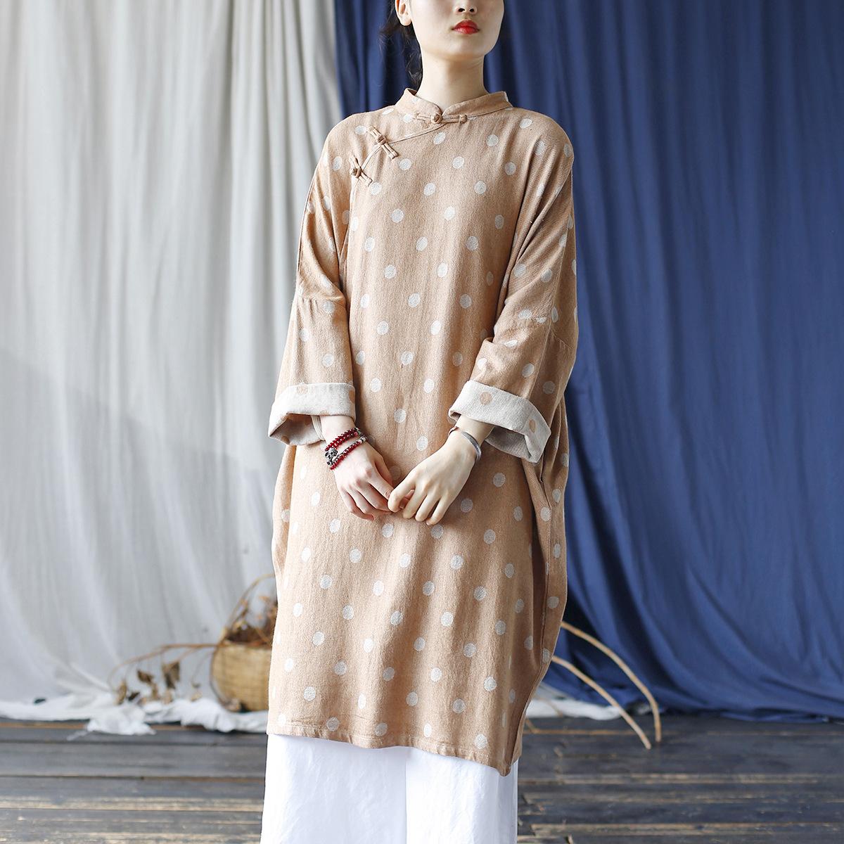 Johnature Женское платье в китайском стиле с длинным рукавом в горошек, осеннее платье-трапеция на пуговицах One Size
Johnature Женское платье в китайском стиле с длинным рукавом в горошек, осеннее платье-трапеция на пуговицах One Size