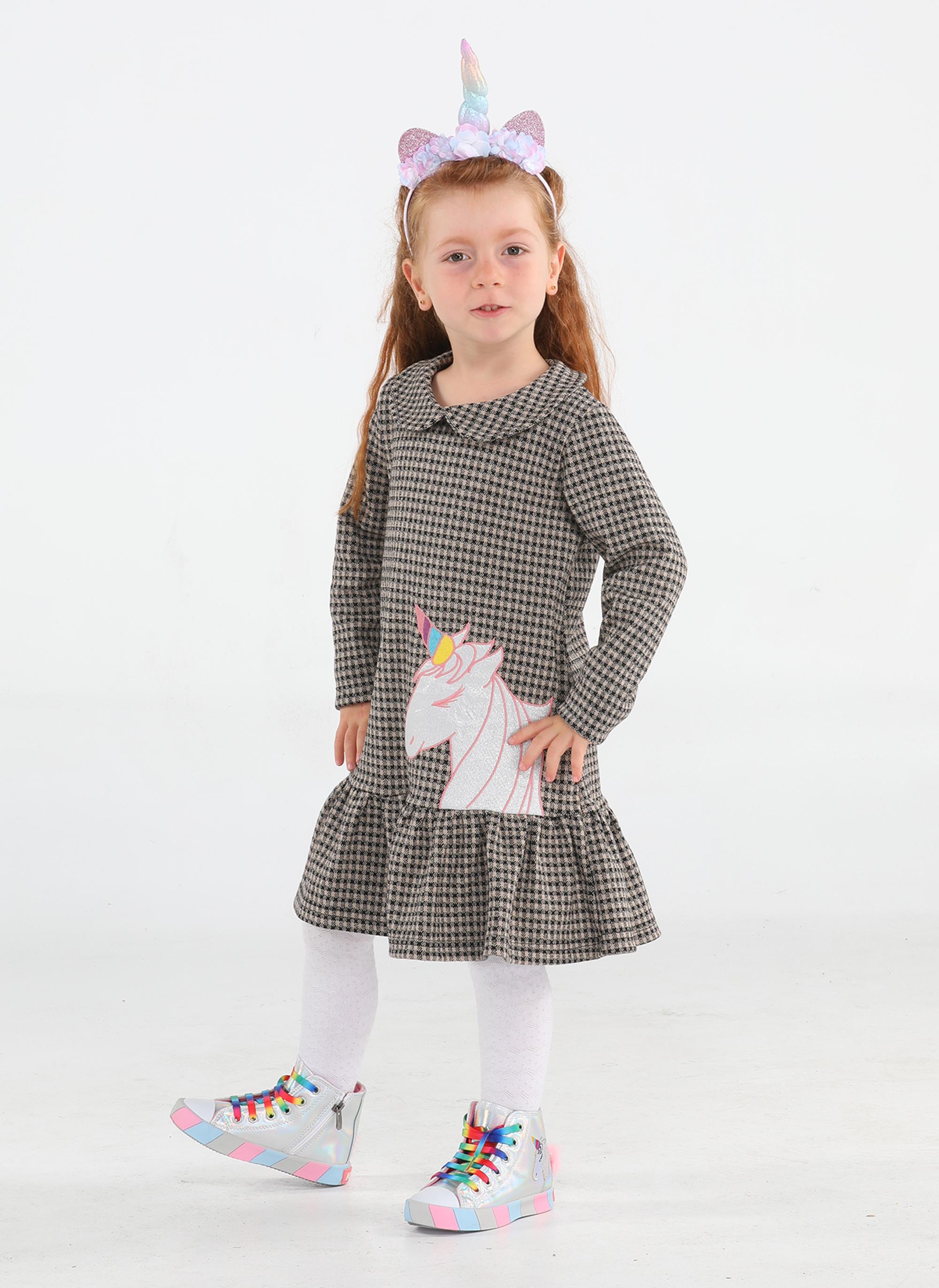 Unicorn Ekose Fırfırlı Kız Çocuk Elbise 3 Yaş сірий 
Unicorn Ekose Fırfırlı Kız Çocuk Elbise 3 Yaş сірий