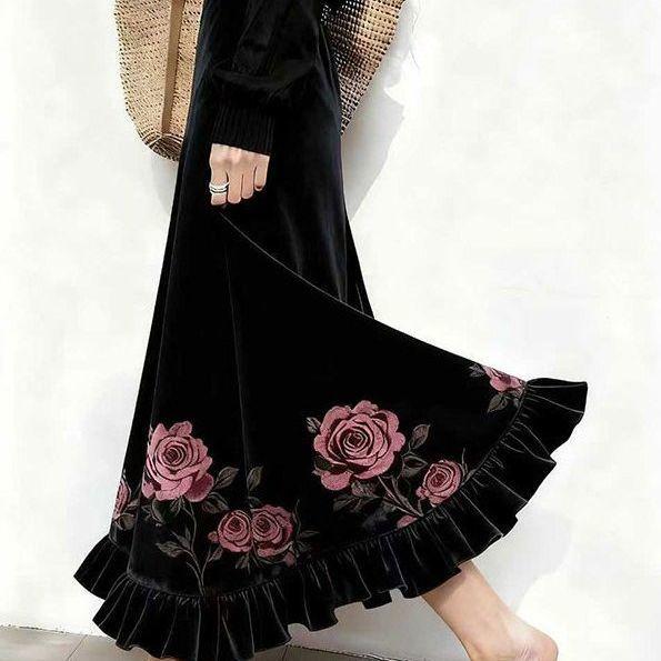 Autumn and Winter Vintage High-end Women’s Velvet Skirt Black Rose Print Ruffled Edges Velvet A-line Skirt 3XL чорний
Autumn and Winter Vintage High-end Women’s Velvet Skirt Black Rose Print Ruffled Edges Velvet A-line Skirt 3XL чорний