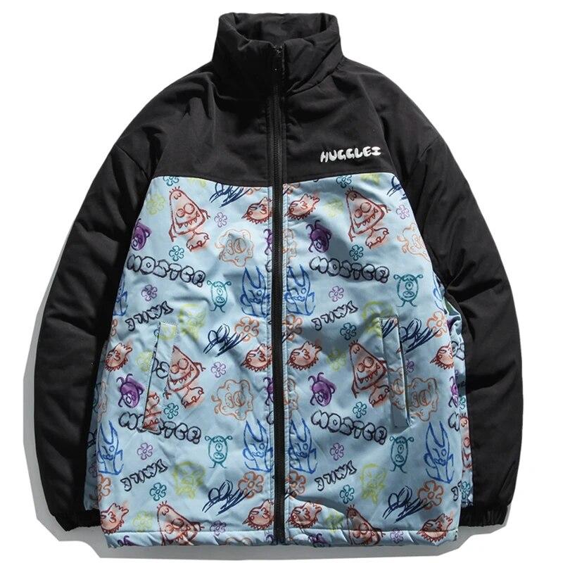 Men Funny Graffiti Print Winter Jacket Korean Couple HipHop Splicing Loose Streetwear Thicken Warm All-match Zipper Down Parkas
Men Funny Graffiti Print Winter Jacket Korean Couple HipHop Splicing Loose Streetwear Thicken Warm All-match Zipper Down Parkas