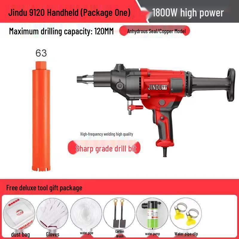 Jindu High-Power Handheld Wet/Dry Diamond Core Drill with Desktop Stand for Concrete & AC Hole Drilling
Jindu High-Power Handheld Wet/Dry Diamond Core Drill with Desktop Stand for Concrete & AC Hole Drilling