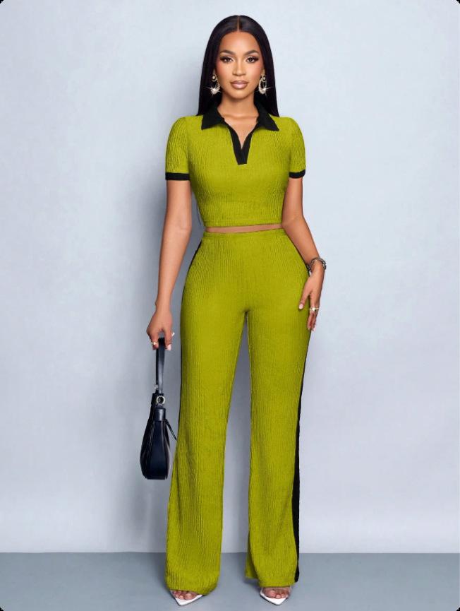 2026 European & American Women s Slim-fit Color-block Two-piece Summer Set: Short-sleeved Lapel T-shirt & Long Pants M
2026 European & American Women s Slim-fit Color-block Two-piece Summer Set: Short-sleeved Lapel T-shirt & Long Pants M