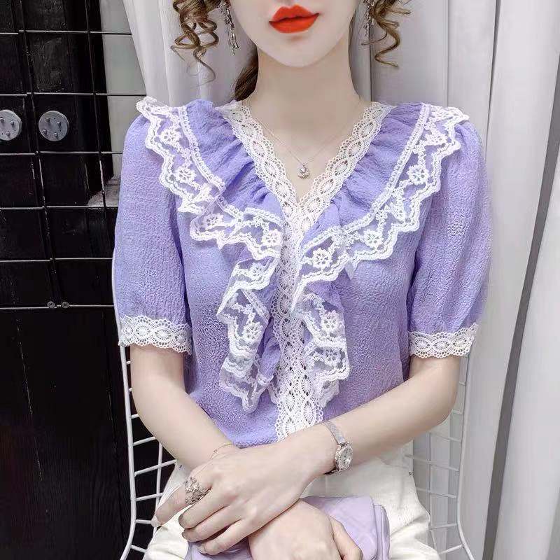 V Neck Lace Blouse Summer Fashion Flounce Short Sleeve T Shirt Women Trendy Youthful Top M белый
V Neck Lace Blouse Summer Fashion Flounce Short Sleeve T Shirt Women Trendy Youthful Top M белый