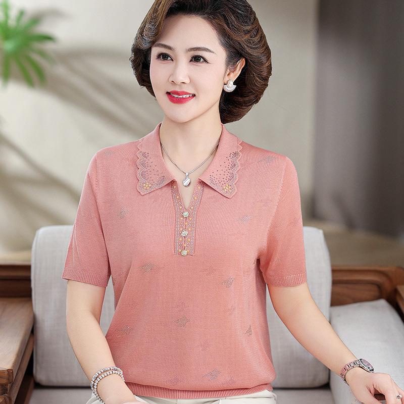 Luxury Summer Silk Lapel Knitwear: Ice Silk Plus Size Solid T-Shirt for Middle-Aged & Elderly Mothers L (80-100 lbs) рожевий/помаранчевий
Luxury Summer Silk Lapel Knitwear: Ice Silk Plus Size Solid T-Shirt for Middle-Aged & Elderly Mothers L (80-100 lbs) рожевий/помаранчевий