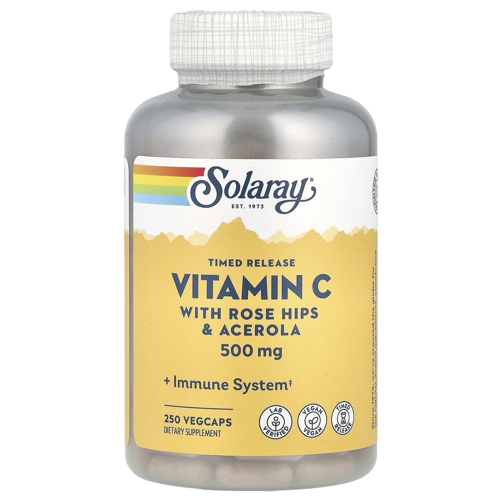Solaray, extended-release vitamin C, with rosehip and acerola, 500 mg, 250 vegetable capsules
Solaray, extended-release vitamin C, with rosehip and acerola, 500 mg, 250 vegetable capsules