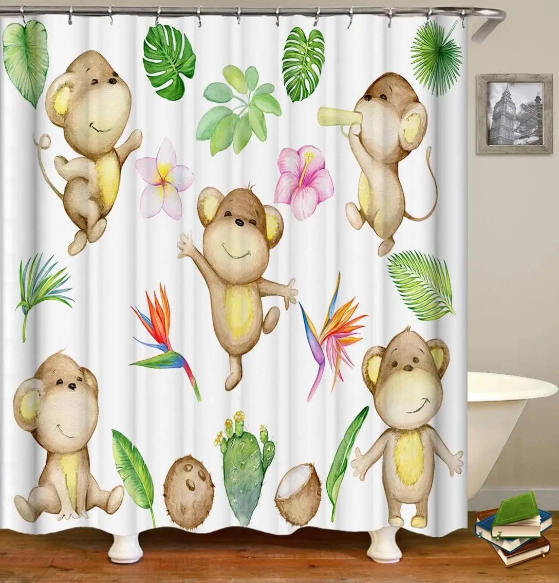 Funny Animal Monkey Shower Curtain Fabric, Tropical Forest Wildlife Decorative Print Bathroom Curtain Including Hook W60H190(CM)-1 Pcs
Funny Animal Monkey Shower Curtain Fabric, Tropical Forest Wildlife Decorative Print Bathroom Curtain Including Hook W60H190(CM)-1 Pcs
