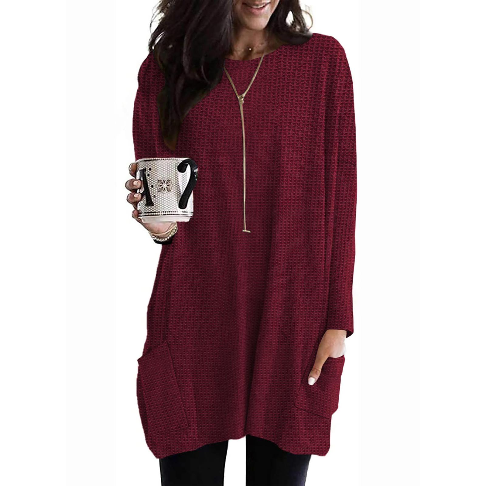 Женская мода Круглый вырез Карман Миди Длинный рукав Повседневный Однотонный Топ XXL винный
Женская мода Круглый вырез Карман Миди Длинный рукав Повседневный Однотонный Топ XXL винный