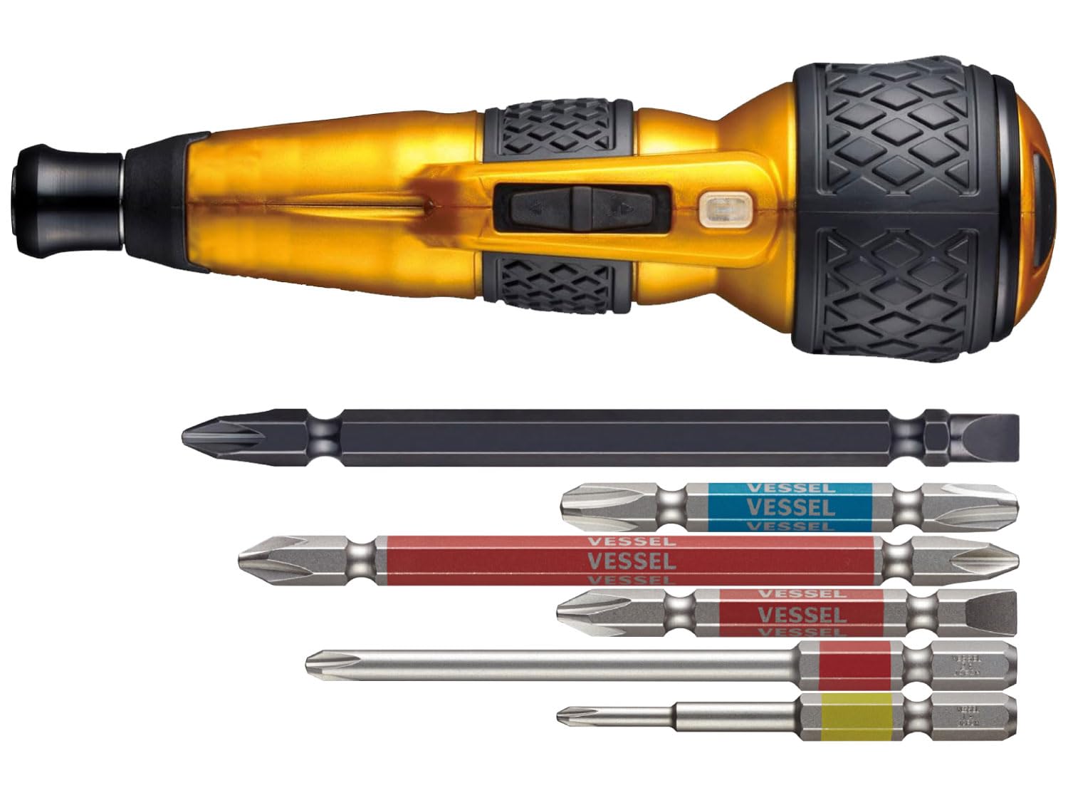 VESSEL Electric Ball Grip Driver Plus Premium Switching Mode Limited Color Совместимый с 40 В Gosai Bit Set из 5 штук 3-ступенчатый (Золото) 220USB-P1GL и золотой
VESSEL Electric Ball Grip Driver Plus Premium Switching Mode Limited Color Совместимый с 40 В Gosai Bit Set из 5 штук 3-ступенчатый (Золото) 220USB-P1GL и золотой