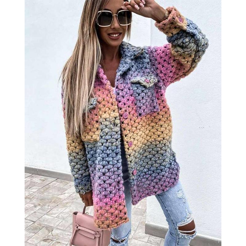 Женские осенне-зимние свободные шерстяные пальто с отложным воротником и длинными рукавами, топы