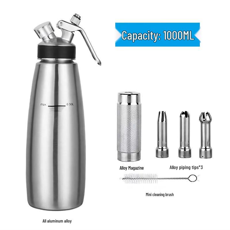 1000ml Aluminum Cream Whipper with Stainless Steel Nozzles
1000ml Aluminum Cream Whipper with Stainless Steel Nozzles