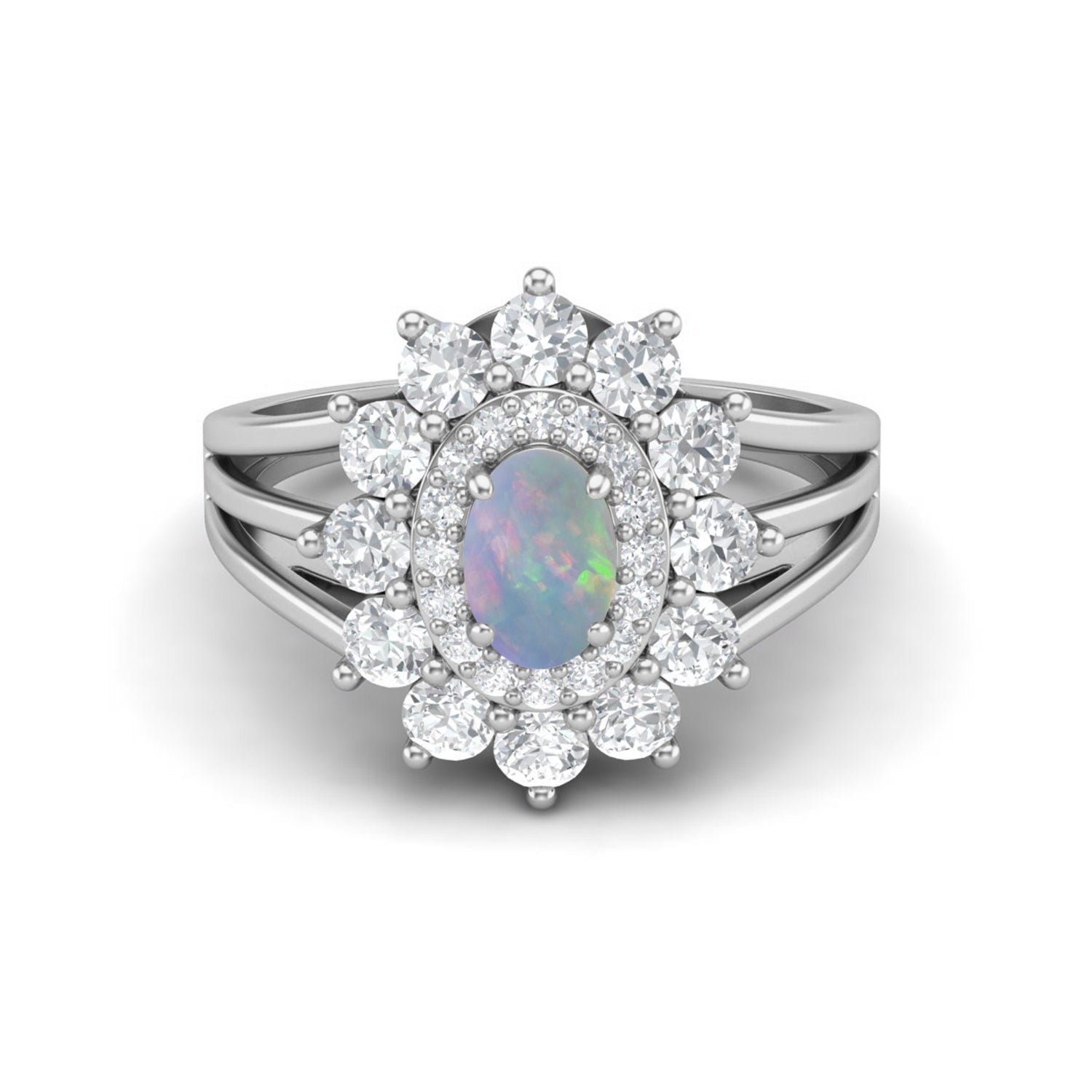 6X4MM Oval Opal Gemstone 925 Sterling Silver Halo Split Shank Ring 9 білий
6X4MM Oval Opal Gemstone 925 Sterling Silver Halo Split Shank Ring 9 білий