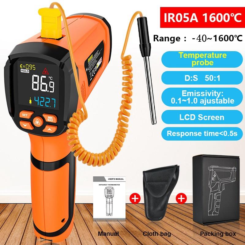 Non-contact Infrared Thermometer -40°C~1600°C IR High Temperature Meter K-type Probe Laser Pyrometer Adjust Emissivity
Non-contact Infrared Thermometer -40°C~1600°C IR High Temperature Meter K-type Probe Laser Pyrometer Adjust Emissivity