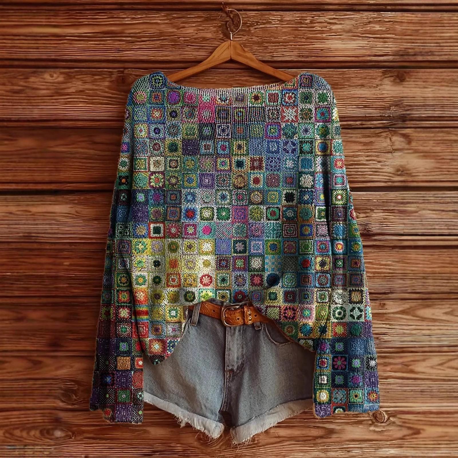 Женский винтажный этнический свитер с цветочным принтом, повседневный пуловер XL
Женский винтажный этнический свитер с цветочным принтом, повседневный пуловер XL