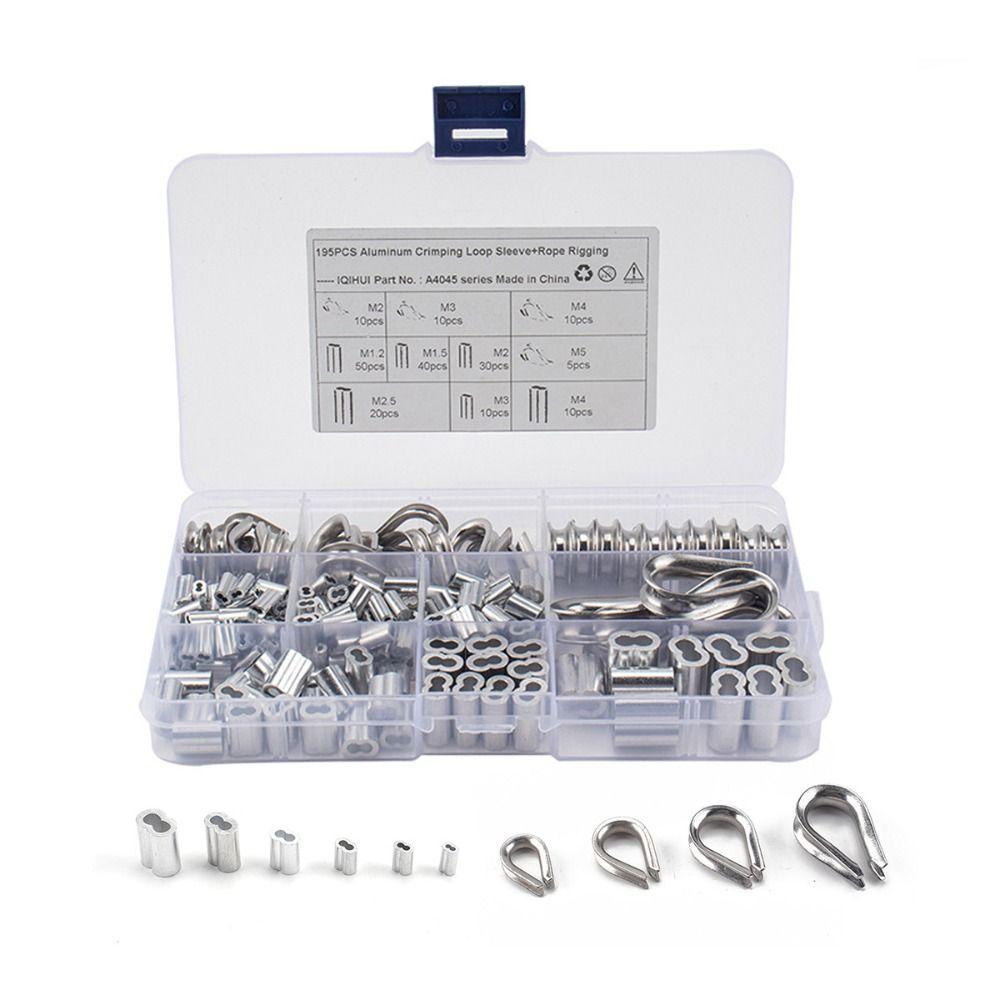 195 Pcs M2 / 3/4 / 5 Crimping Loop Sleeve 1/16 - 3/16 Diameter Wire Rope Thimble Kit Marine
195 Pcs M2 / 3/4 / 5 Crimping Loop Sleeve 1/16 - 3/16 Diameter Wire Rope Thimble Kit Marine
