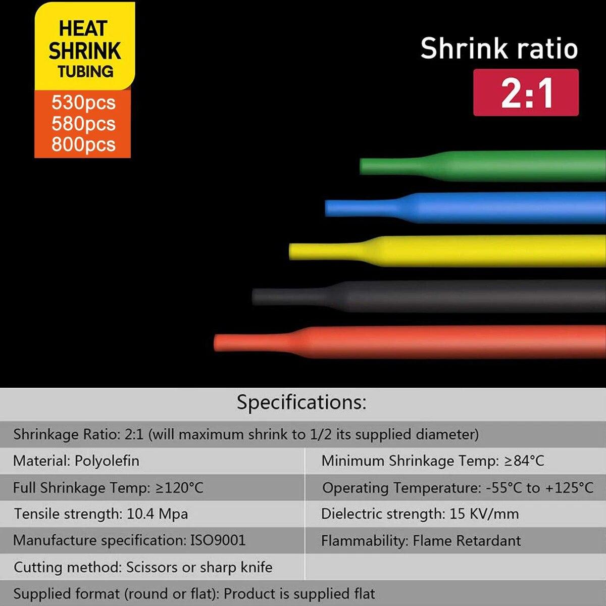 530/560/580/800PCS Heat Shrink Tubing 2:1 Electrical Wire Cable Wrap Assortment Electric Insulation Heat Shrink Tube Kit
530/560/580/800PCS Heat Shrink Tubing 2:1 Electrical Wire Cable Wrap Assortment Electric Insulation Heat Shrink Tube Kit