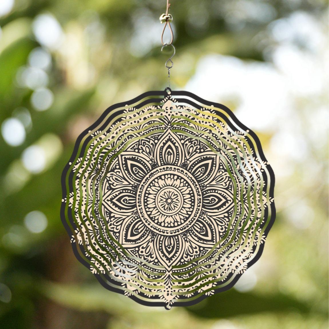 Mandala Metal Wind Spinner Garden Decor Outdoor Indoor Hanging Ornament Black Gold Accents Holiday Gift for Home Yard Detailed Design 01A
Mandala Metal Wind Spinner Garden Decor Outdoor Indoor Hanging Ornament Black Gold Accents Holiday Gift for Home Yard Detailed Design 01A