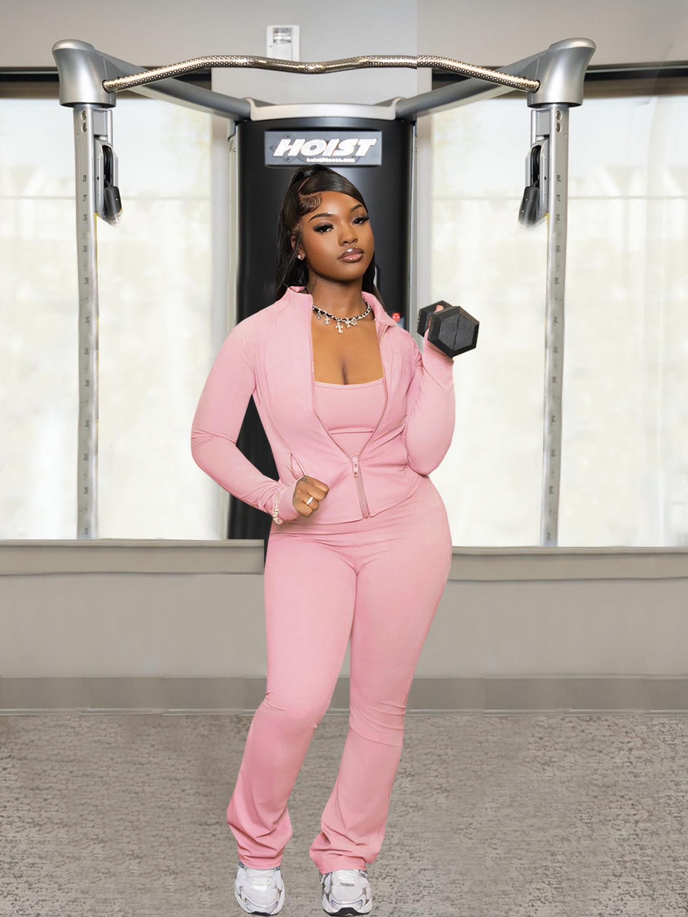 European & American Fashion Solid Color Zipper Pocket Two-Piece Set: High Collar Cardigan Jacket & Casual Jumpsuit Sportswear L рожевий
European & American Fashion Solid Color Zipper Pocket Two-Piece Set: High Collar Cardigan Jacket & Casual Jumpsuit Sportswear L рожевий