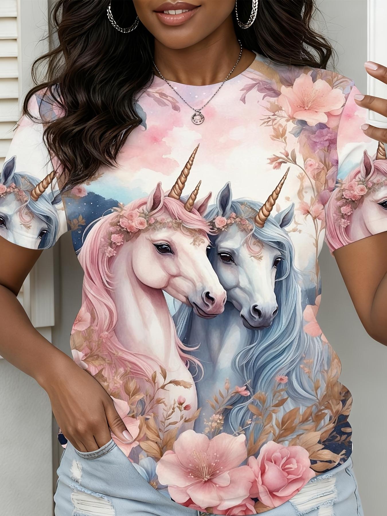 Women s Printed T-shirt. Dreamy Unicorn Floral Pattern. Round-neck Short-sleeve Top. Loose Casual Style for Casual Attire at Home or Out 3XL дубильна кора
Women s Printed T-shirt. Dreamy Unicorn Floral Pattern. Round-neck Short-sleeve Top. Loose Casual Style for Casual Attire at Home or Out 3XL дубильна кора
