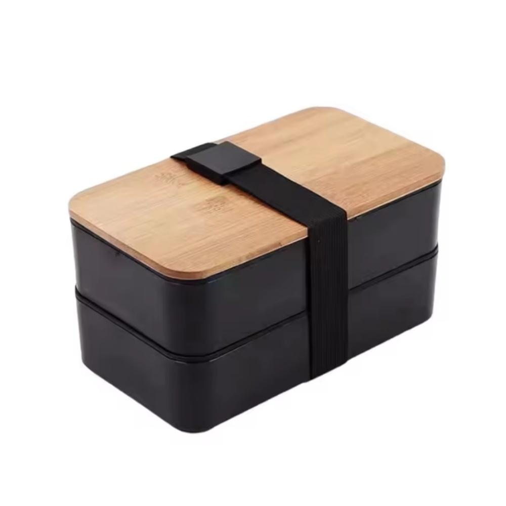 Взрослый ланч-бокс бенто, 2-ярусный набор контейнеров для хранения еды с приборами для детей, герметичный, подходит для микроволновой печи и посудомоечной машины 1200ml чёрный