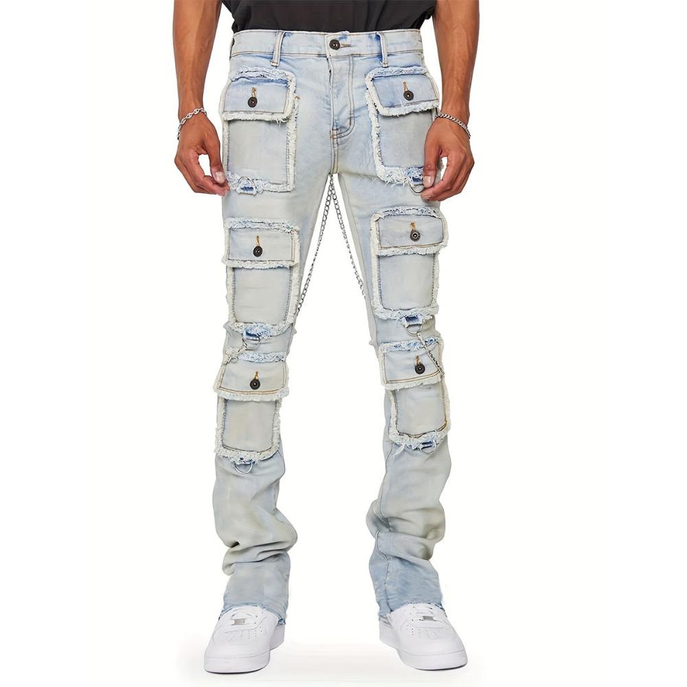 New Men s Straight-Leg Jeans: Street-Style Stretch Workwear Jeans with Ripped Details, Chains, and Multiple Pockets 2XL світло-синій колір
New Men s Straight-Leg Jeans: Street-Style Stretch Workwear Jeans with Ripped Details, Chains, and Multiple Pockets 2XL світло-синій колір