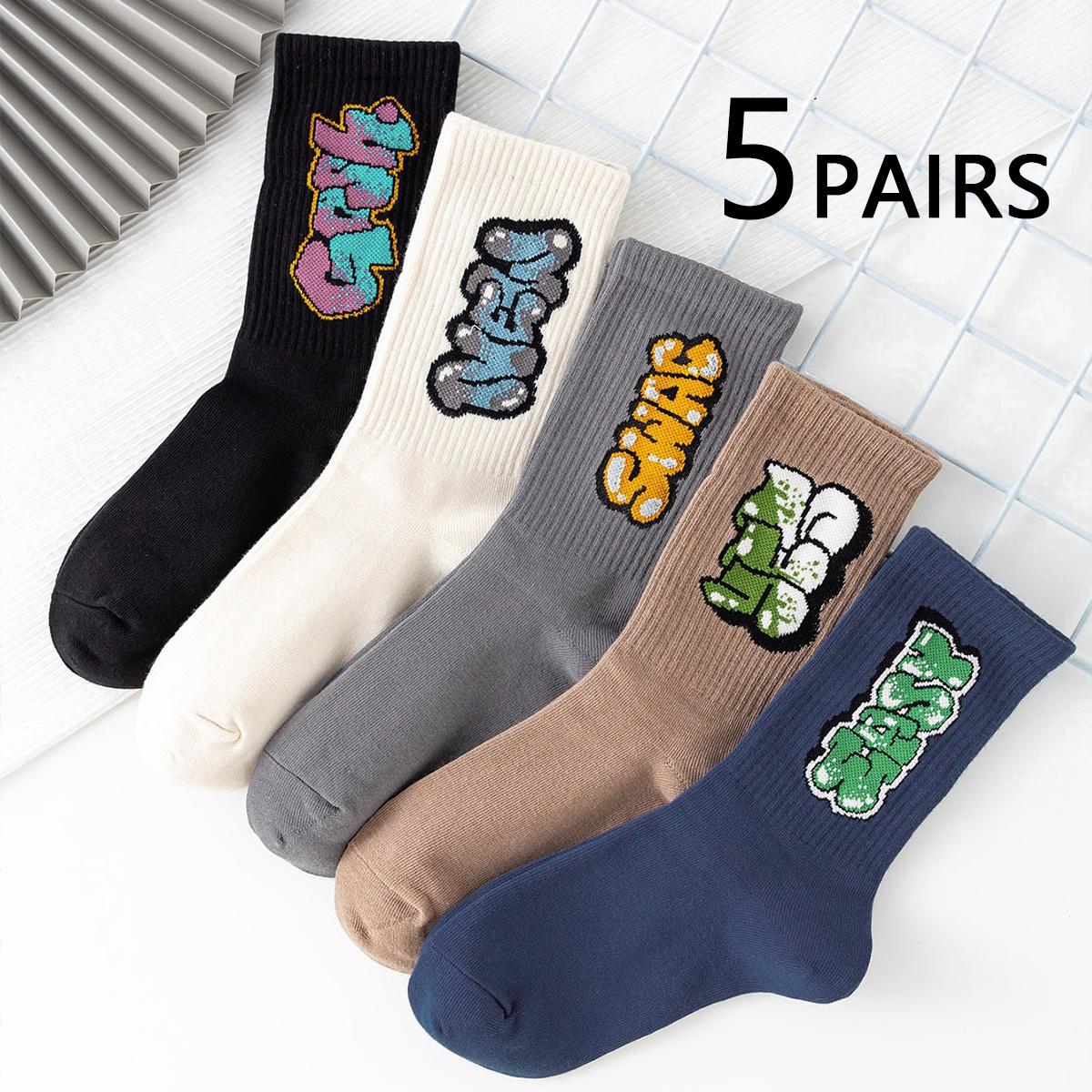 5 Pairs Men s Multicolour Crew Socks, Graffiti Lettering, Street Style, Unique, Comfortable, Breathable, Moisture-Wicking One Size
5 Pairs Men s Multicolour Crew Socks, Graffiti Lettering, Street Style, Unique, Comfortable, Breathable, Moisture-Wicking One Size