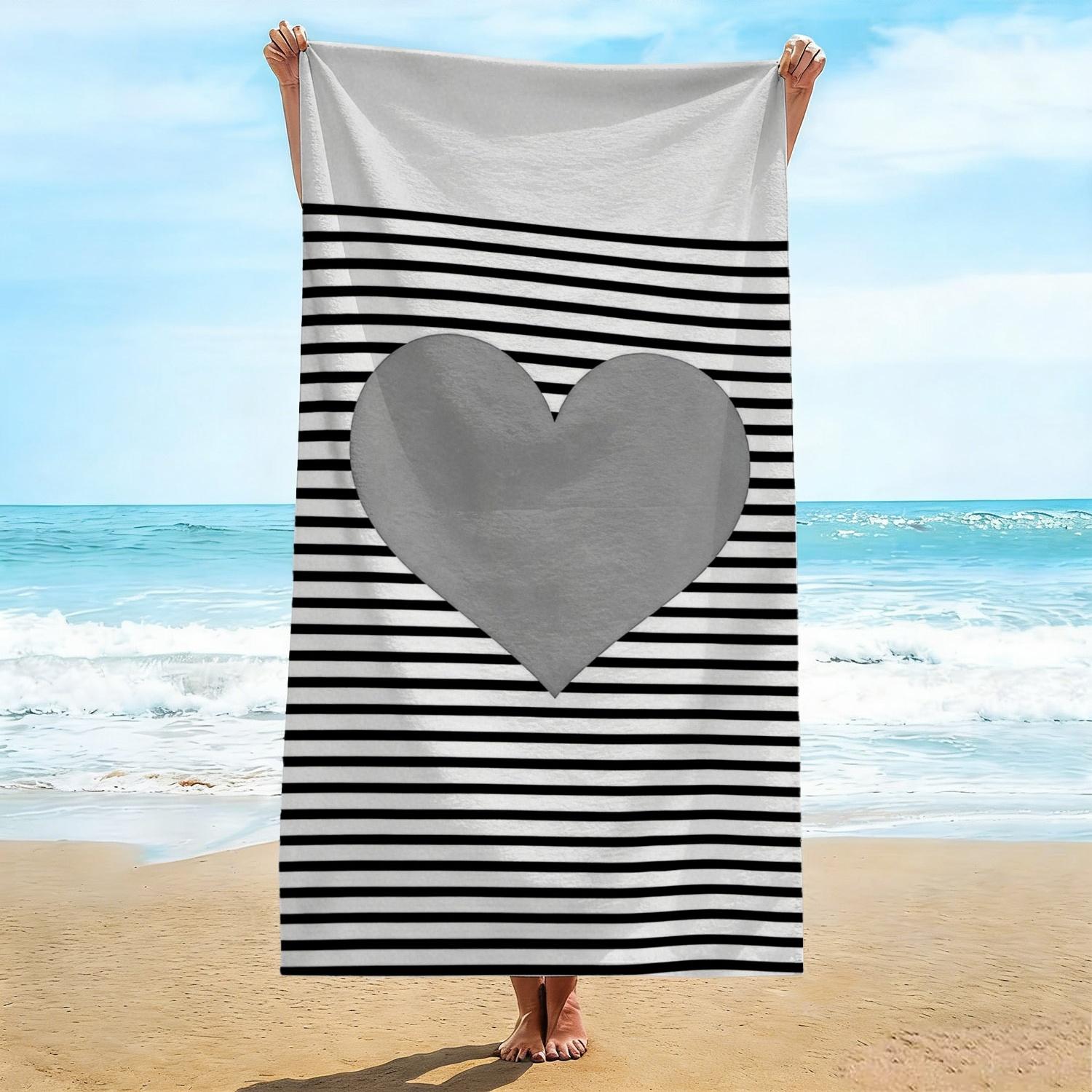 Modern Neutral Beach Towel, Gray Heart on Black White Stripe Print Bath Towel, Chic Minimalist Summer Beach Essential 1pcs W30*H60(CM)
Modern Neutral Beach Towel, Gray Heart on Black White Stripe Print Bath Towel, Chic Minimalist Summer Beach Essential 1pcs W30*H60(CM)