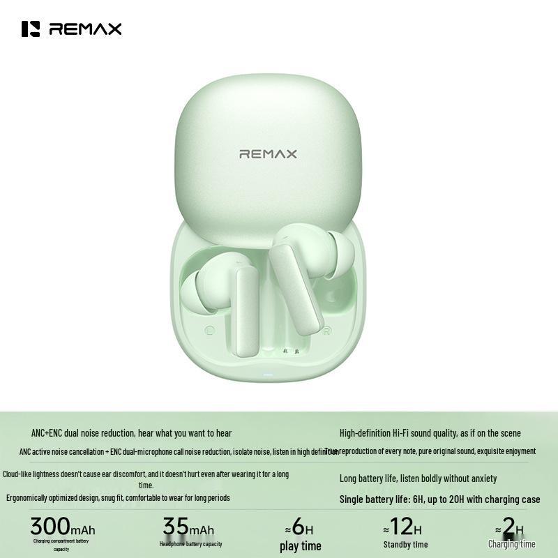 Remax ANC+ENC Noise-Cancelling Bluetooth 6.0 Wireless In-Ear Headphones TWS-18 зелений
Remax ANC+ENC Noise-Cancelling Bluetooth 6.0 Wireless In-Ear Headphones TWS-18 зелений