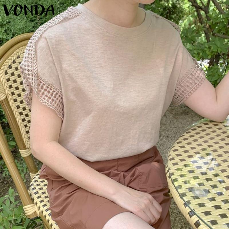 VONDA женская летняя кружевная повседневная однотонная блузка с круглым вырезом и коротким рукавом
VONDA женская летняя кружевная повседневная однотонная блузка с круглым вырезом и коротким рукавом