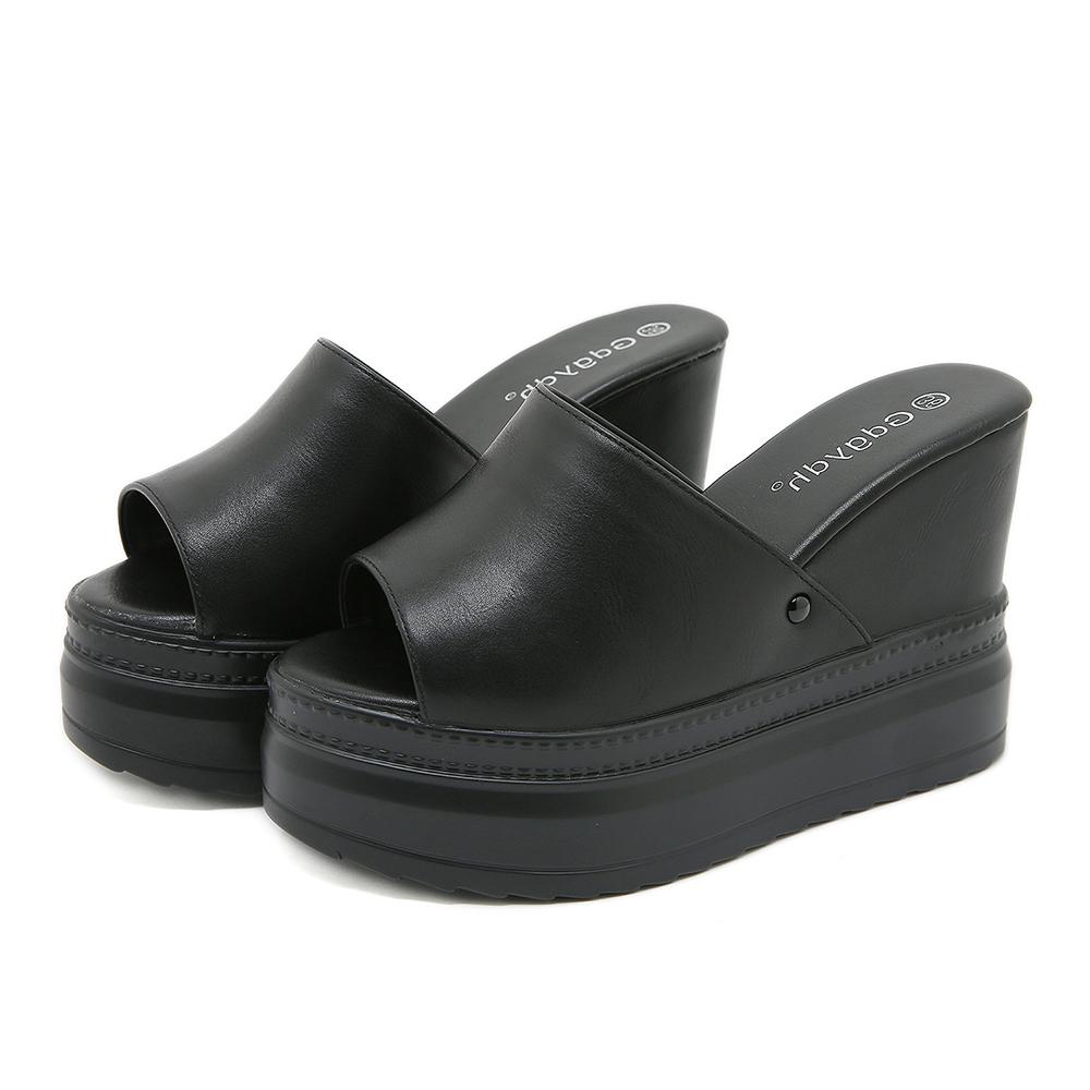 Gdgydh Женские босоножки на танкетке Стильные туфли на платформе с открытым носком Легкая удобная летняя обувь без шнуровки Уличные тапочки 36 чёрный