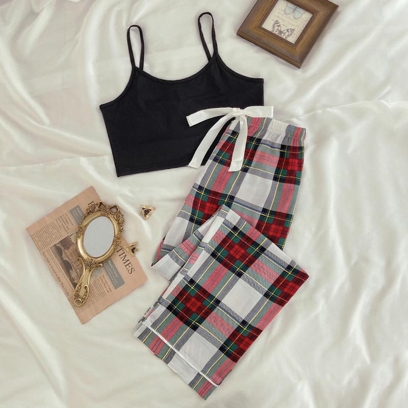 S-2XL Женский однотонный укороченный топ на бретельках из 2 предметов и брюки в клетку, пижамный комплект для сна
S-2XL Женский однотонный укороченный топ на бретельках из 2 предметов и брюки в клетку, пижамный комплект для сна