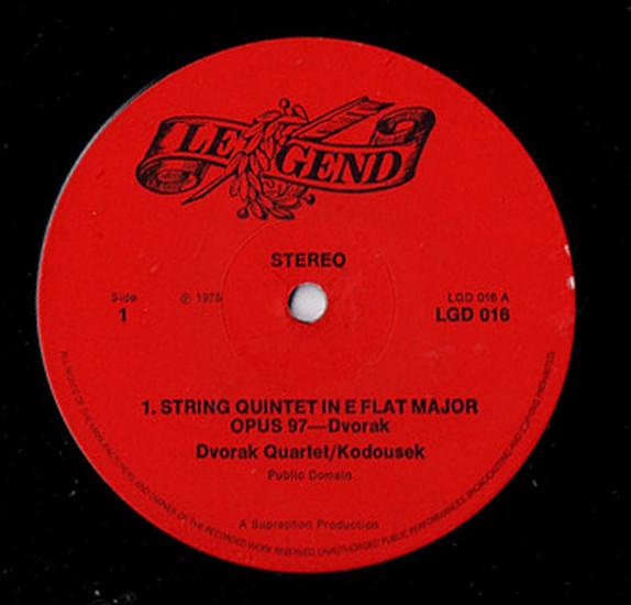 LP Record ANTONÍN DVOŘÁK, DVOŘÁK QUARTET, JOS - Quintet In Eb, Op.97 / Cypresses (1 LGD016 Legend 1975 UK Classical Used
LP Record ANTONÍN DVOŘÁK, DVOŘÁK QUARTET, JOS - Quintet In Eb, Op.97 / Cypresses (1 LGD016 Legend 1975 UK Classical Used