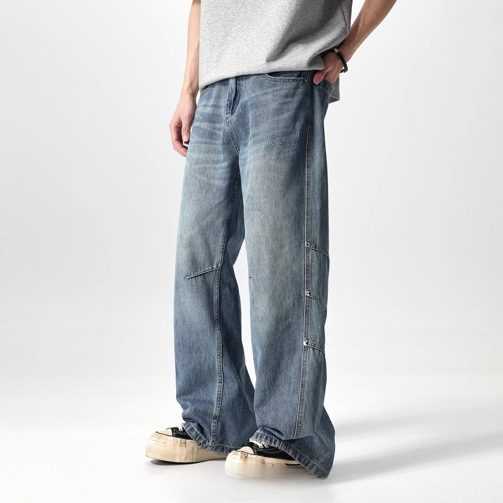 Men s Washed Retro Straight-Leg Denim Jeans with Rivet Details - Trendy, Casual, Wide-Leg American High-Street Style S
Men s Washed Retro Straight-Leg Denim Jeans with Rivet Details - Trendy, Casual, Wide-Leg American High-Street Style S