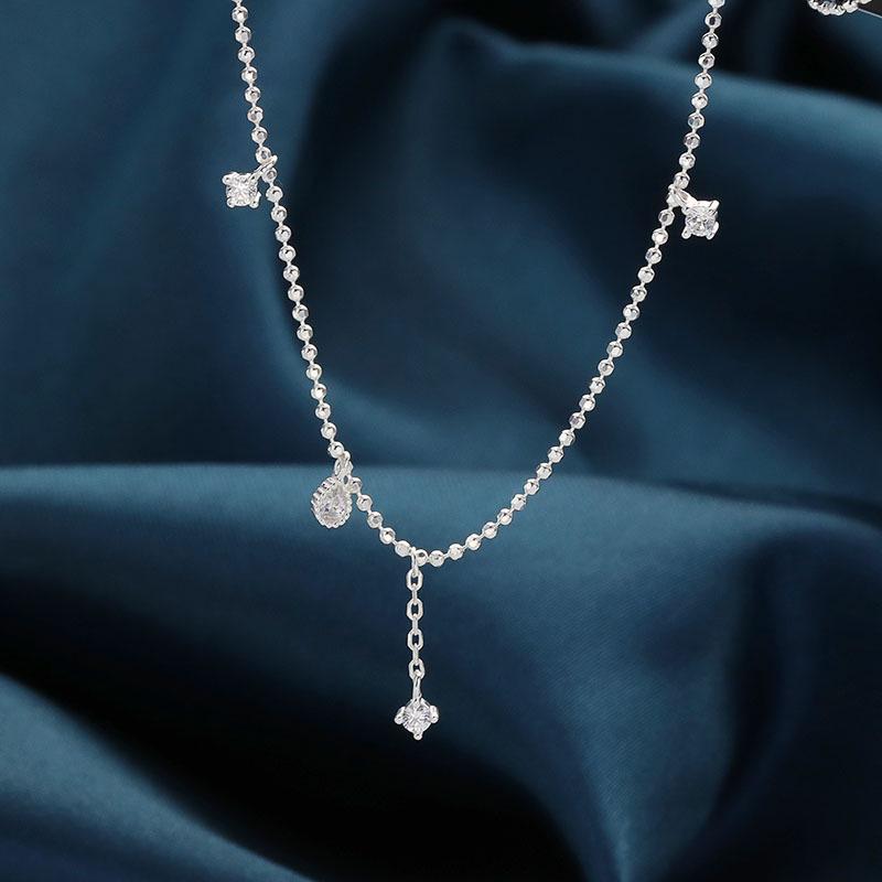 Ожерелье из стерлингового серебра 925 пробы в форме капли с цирконовой подвеской - Женская элегантная многослойная цепочка для ключиц 925 Silver