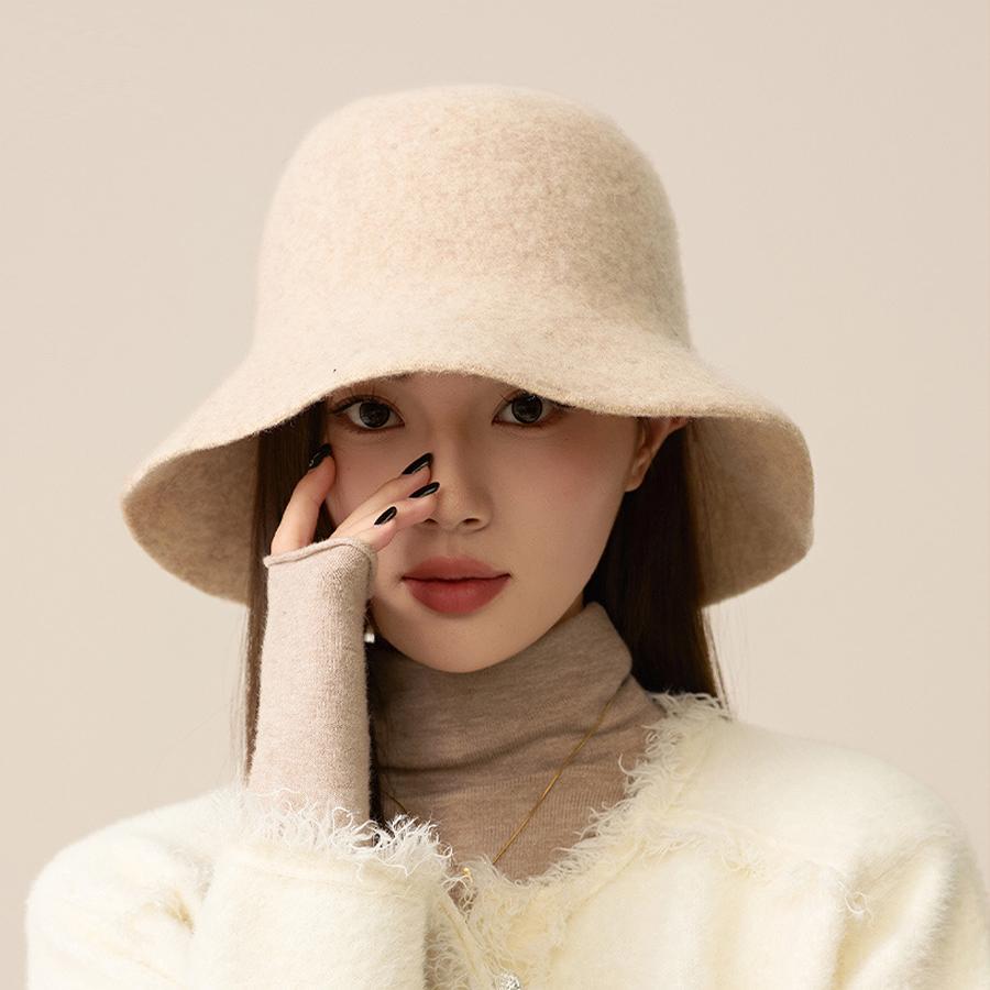 Женская шерстяная шляпа рыбака, однотонная шляпа-ведро, теплая шляпа для отдыха на природе бежевый