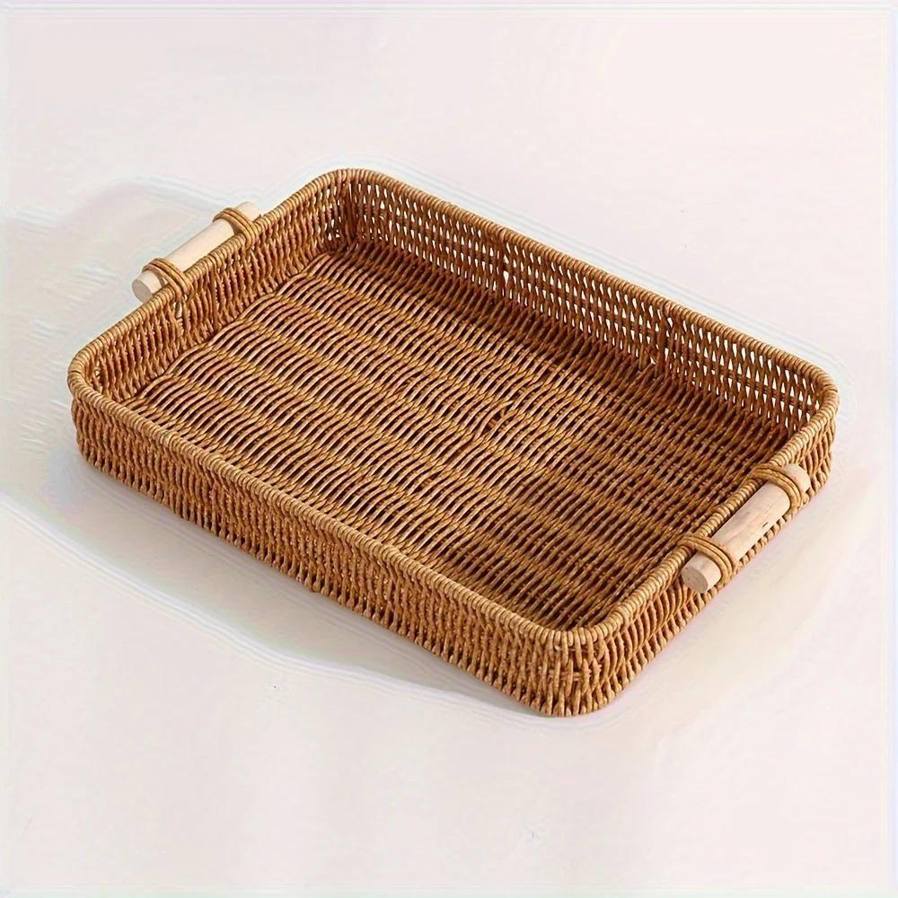 Contemporary Woven Storage Basket with Wooden Handles: Perfect for Living Room, Bedroom, Kitchen, Bathroom, and Hotel Use 33.5x20x5.5cm
Contemporary Woven Storage Basket with Wooden Handles: Perfect for Living Room, Bedroom, Kitchen, Bathroom, and Hotel Use 33.5x20x5.5cm