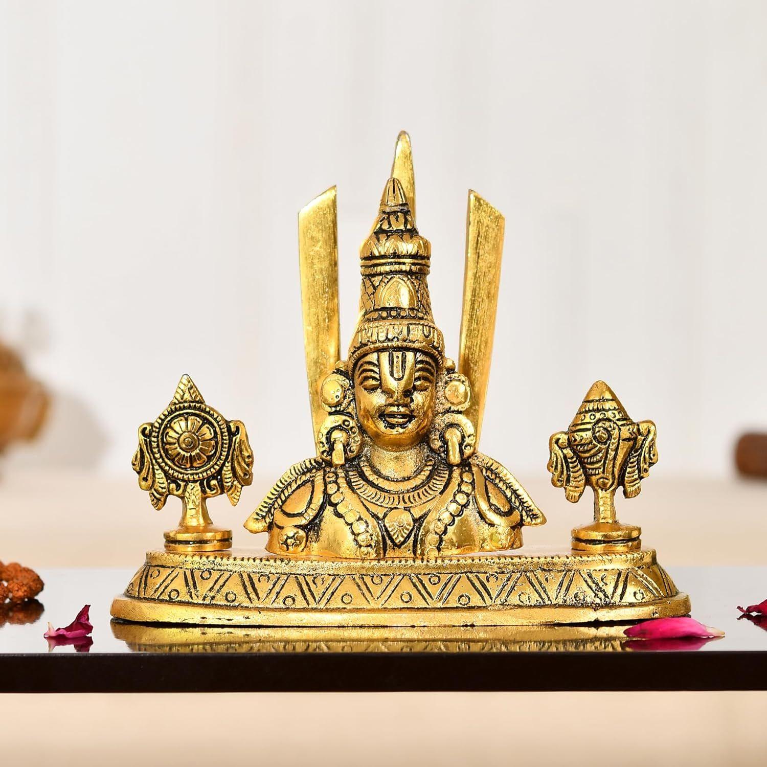 Tirupati Balaji Venkateshwara Face Bust Idol Vishnu Chakra Namah Shankh Aluminium Statue, Home & Office Table Showpiece House Warming Gifts
Tirupati Balaji Venkateshwara Face Bust Idol Vishnu Chakra Namah Shankh Aluminium Statue, Home & Office Table Showpiece House Warming Gifts