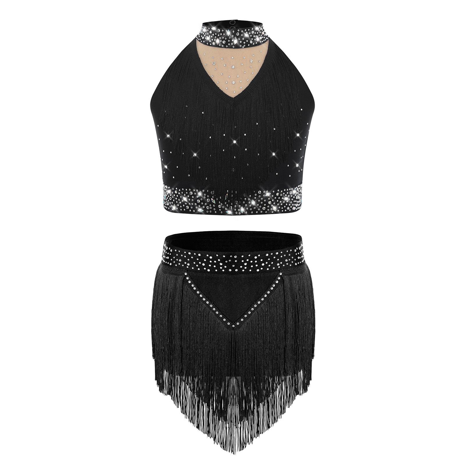Костюм для латиноамериканських танців для дівчаток, з коміром-стійкою, без рукавів, жилет з бахромою, блискуча спідниця з китицями зі стразами, сценічний костюм 7-8 Years чорний
Костюм для латиноамериканських танців для дівчаток, з коміром-стійкою, без рукавів, жилет з бахромою, блискуча спідниця з китицями зі стразами, сценічний костюм 7-8 Years чорний
